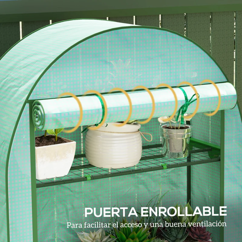 Outsunny Invernadero de Exterior con 4 Estantes Puerta Enrollable Cubierta de PE y Marco de Acero 105x45x160 cm Verde