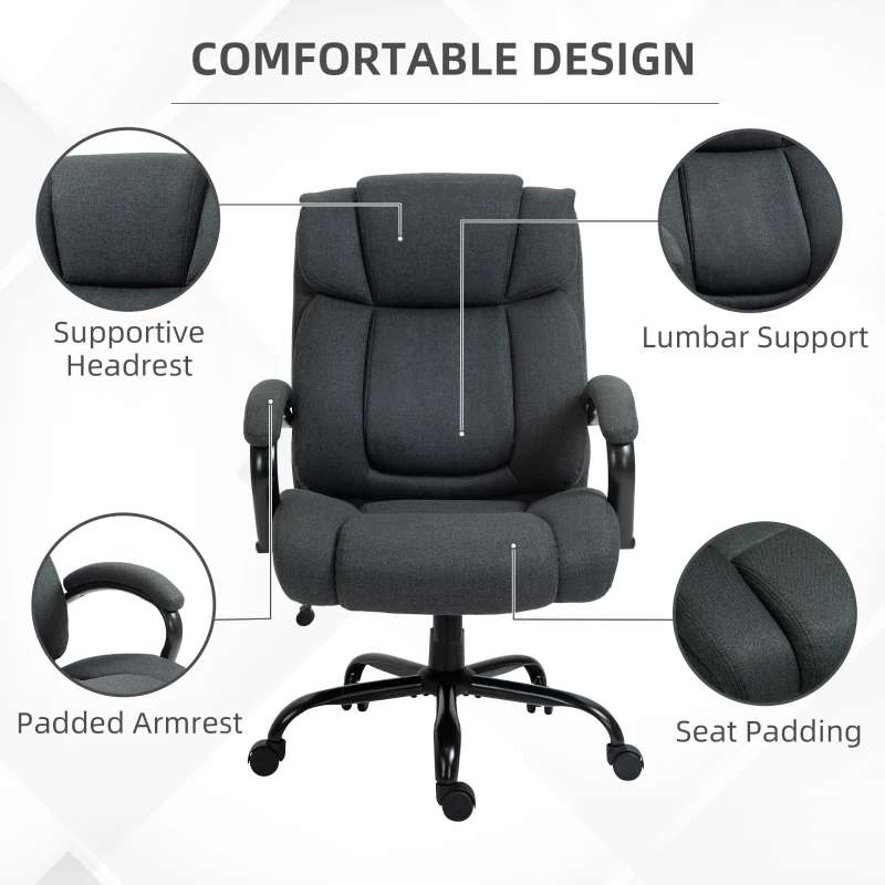Vinsetto Chaise de bureau, Chaise de bureau ergonomique, Fauteuil pivotant avec accoudoir rembourré, supporte jusqu'à 220 kg, Gris