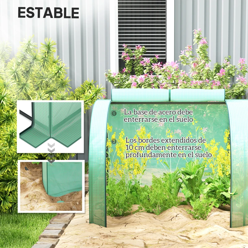Outsunny Invernadero Pequeño Invernadero de Jardín para Cultivo de Plantas con 4 Ventanas Enrollables 395x100x80 cm Verde