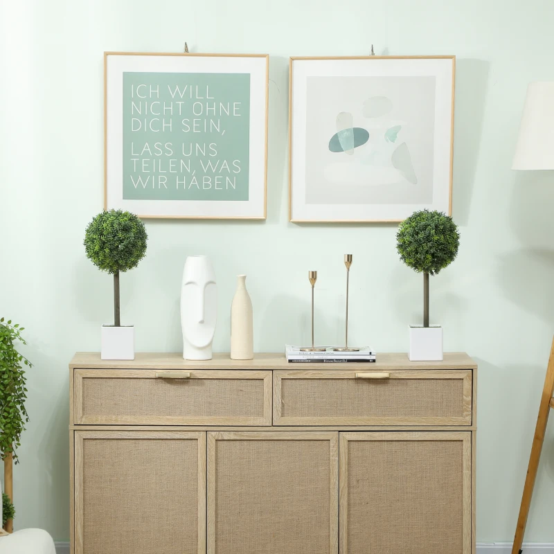 HOMCOM Set de 2 Bolas de Boj Artificial Recortadas en Forma de 45 cm Planta Artificial en Maceta