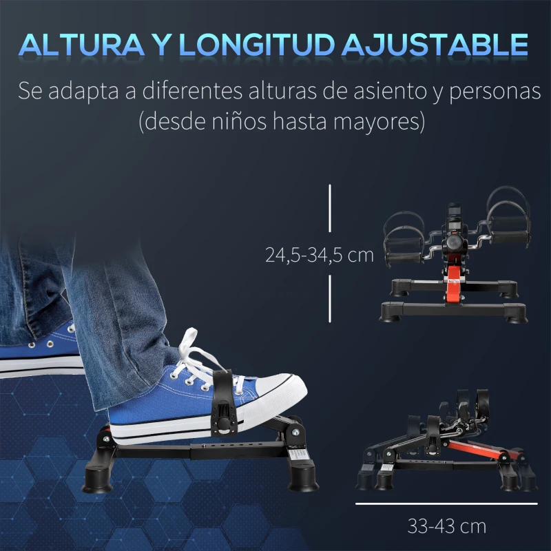 HOMCOM Mini Bicicleta Estática de Ejercicio Pedales Estáticos con Altura y Longitud Ajustables Pantalla LCD Máquina Pedalear de Manos y Piernas 33-43x40x24,5-34,5 cm Negro
