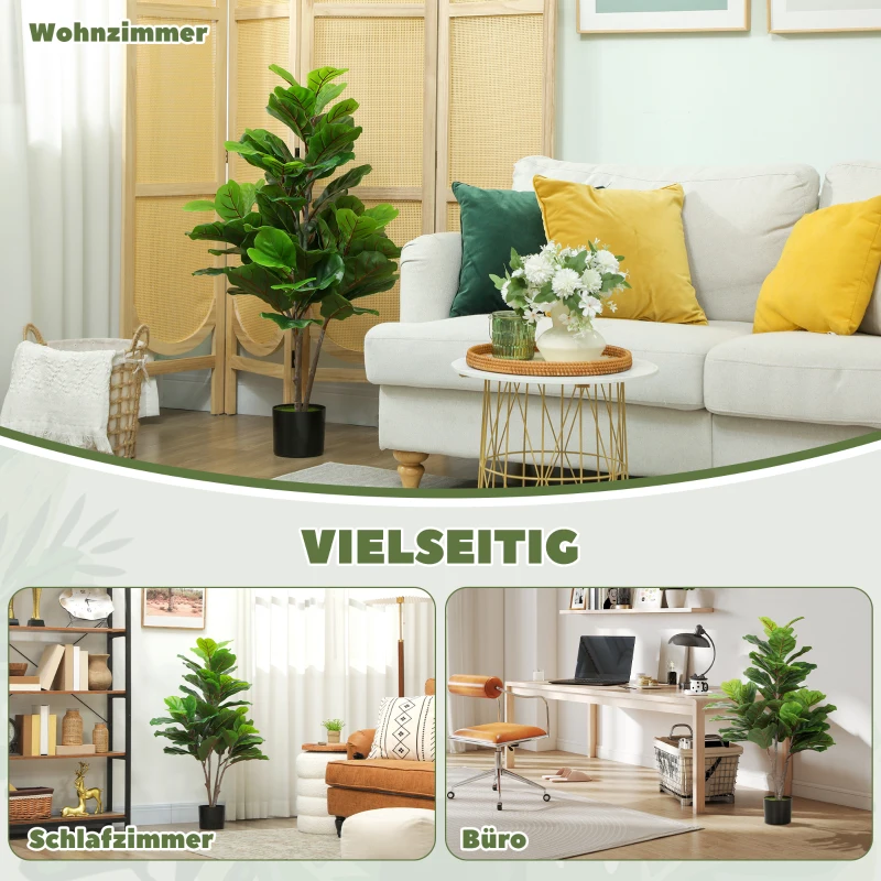 HOMCOM Kunstmatige Vijgeboom 110cm Kunstplant, Plastic Kunstplanten in Pot, Decoratie Cadeau