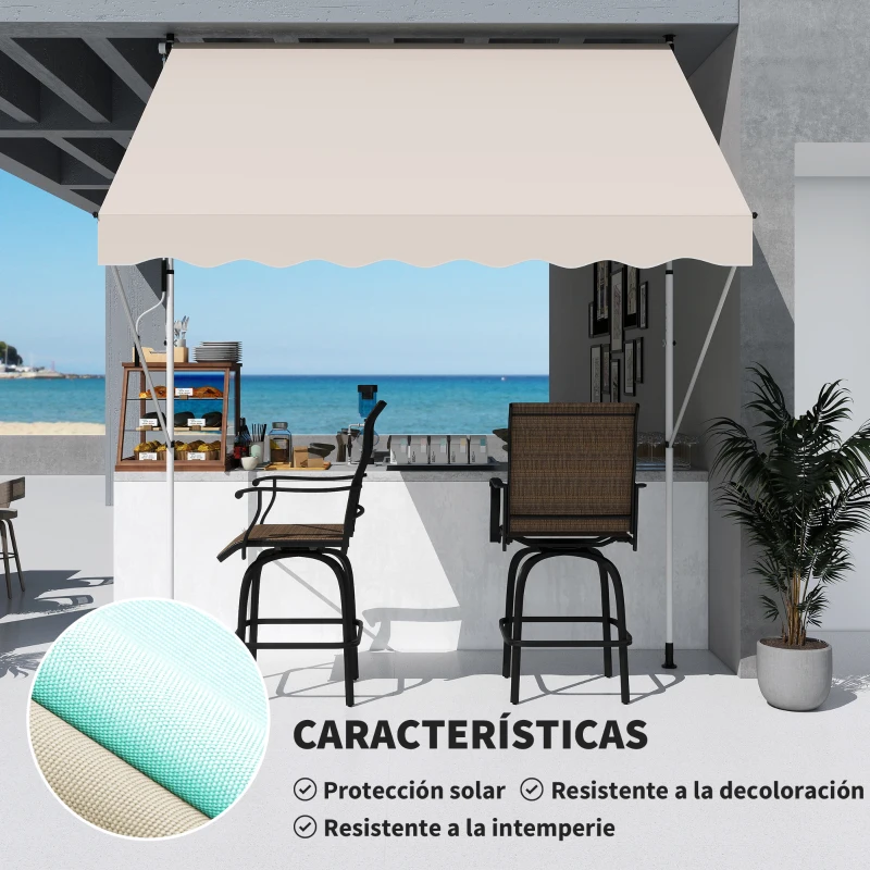 Outsunny Toldo Manual Retráctil 300x150x170-280 cm con Altura Ajustable Manivela y Protección Solar para Terraza Beige