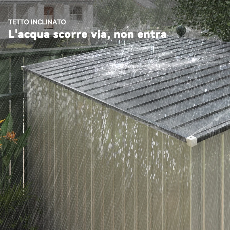 Outsunny Capanno Attrezzi in Metallo 1.5x2m con Base, Porta Scorrevole e Tetto Inclinato, Bianco