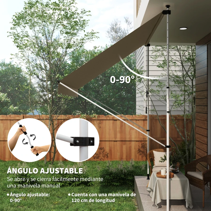 Outsunny Toldo Manual Retráctil 300x150x170-280 cm con Altura Ajustable Manivela y Protección Solar para Terraza Beige