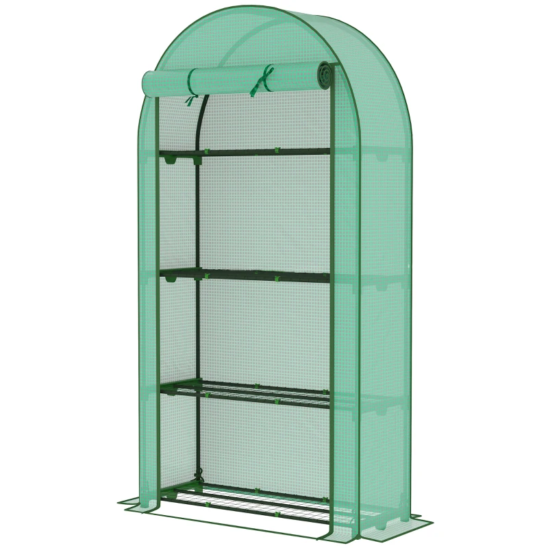 Outsunny Serra da Giardino con 4 Ripiani Porta Avvolgibile Copertura in PE e Telaio in Acciaio 105x45x160 cm Verde