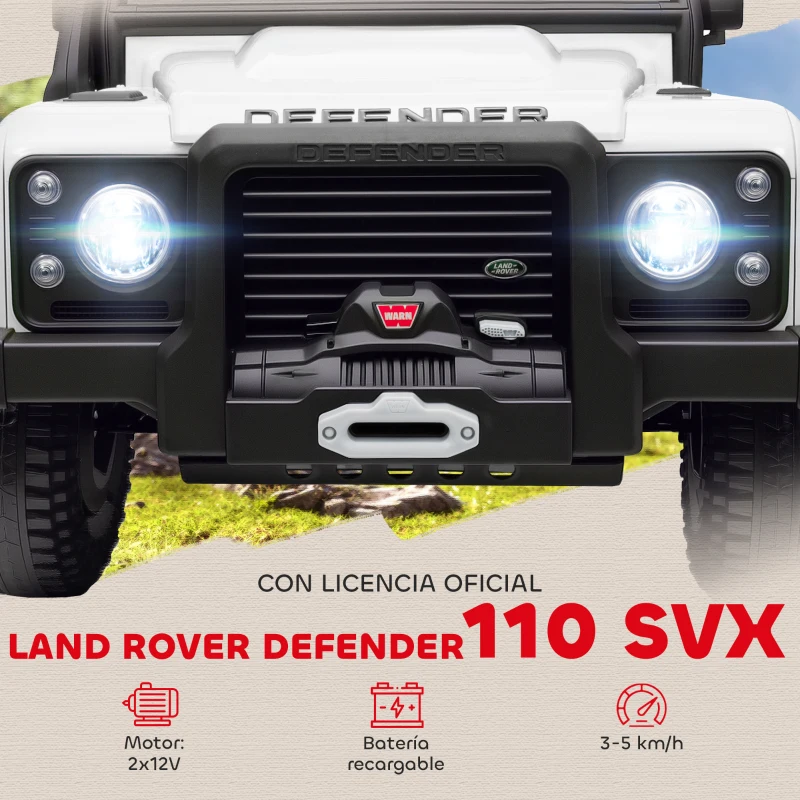 AIYAPLAY Coche Eléctrico para Niños con Licencia Land Rover 12V Control Remoto Sistema de Suspensión USB MP3 Faros Blanco