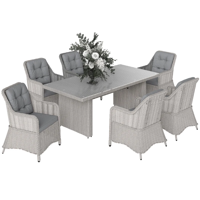 Outsunny Seven-Piece Rattan Dining Set - Mixed Grey