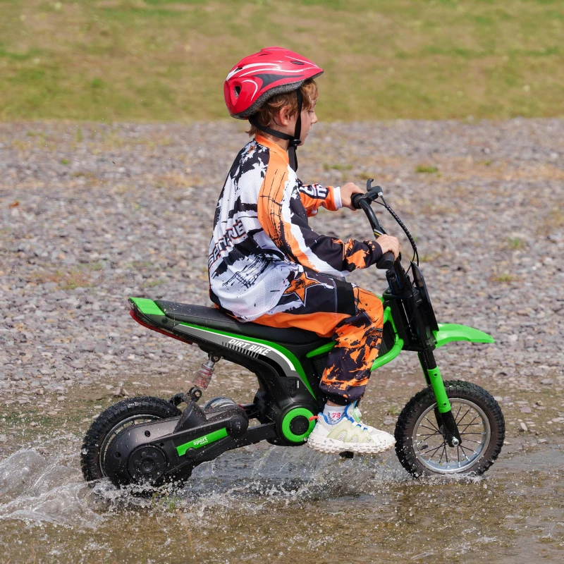 HOMCOM Elektrische Kindermotor, 24V motor, instelbare snelheid, muziek & lichten, Groen(m-10)