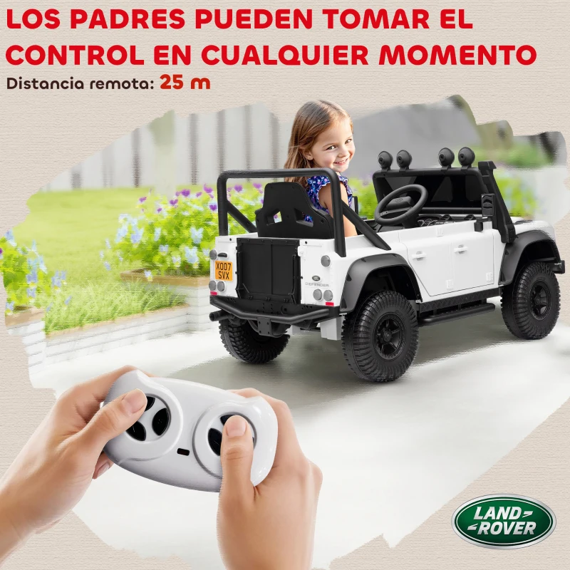 AIYAPLAY Coche Eléctrico para Niños con Licencia Land Rover 12V Control Remoto Sistema de Suspensión USB MP3 Faros Blanco