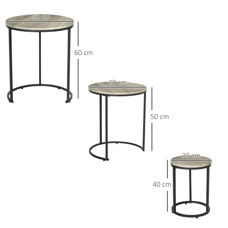 HOMCOM Beistelltische 3er Set Satztisch stapelbar Couchtisch Sofatisch Kaffeetisch 3 Größen Industrial Design Metall Schwarz+Braun