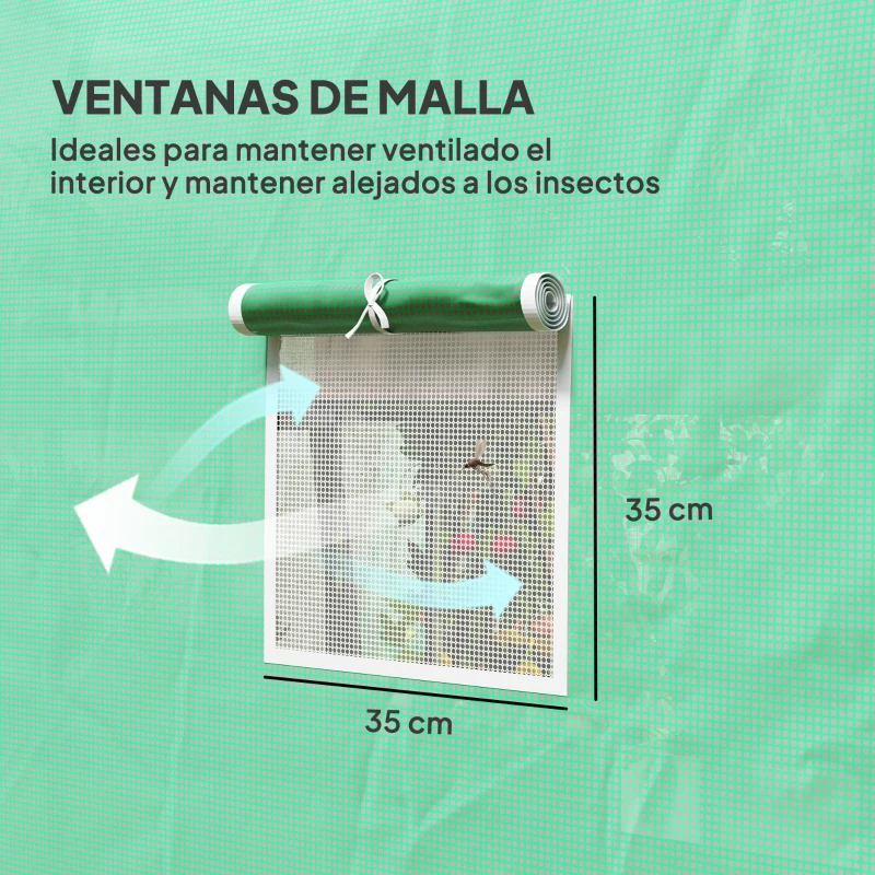 Outsunny Invernadero de Túnel 296x196x200 cm Invernadero de Jardín con 3 Puertas y 6 Ventanas Marco de Acero Galvanizado Verde