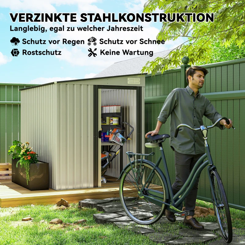 Outsunny Metall Gerätehaus 2,81m² 154x206,5x181 cm Geräteschuppen mit Pultdach Fundament(m-4)