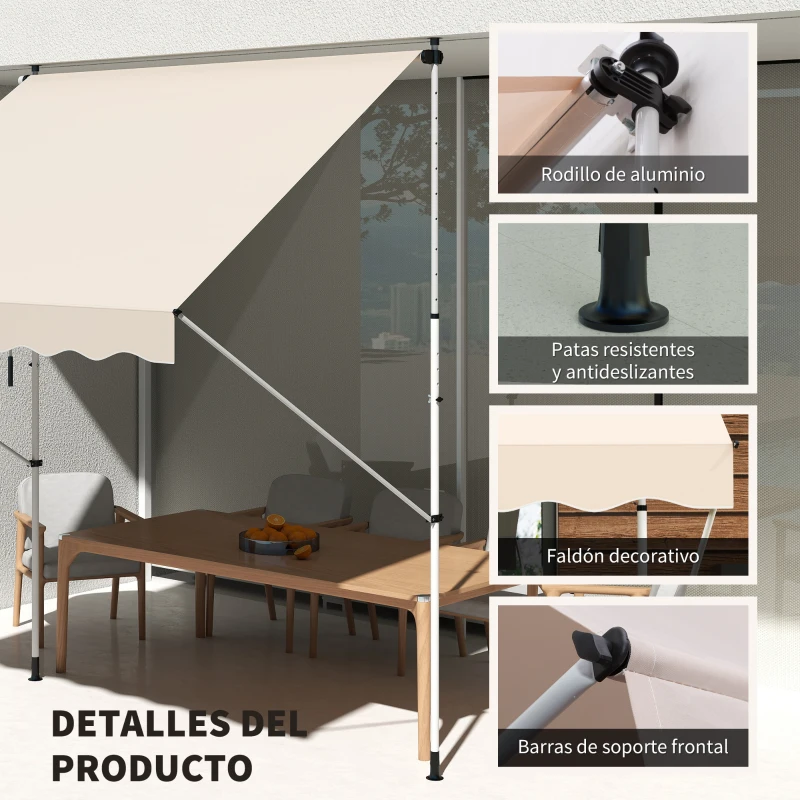 Outsunny Toldo Manual Retráctil 300x150x170-280 cm con Altura Ajustable Manivela y Protección Solar para Terraza Beige