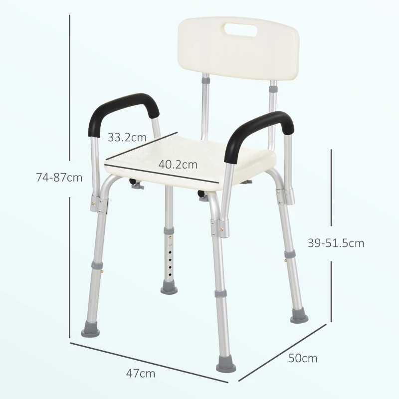 Homcom Scaun Dus/Cada – Reglabil, Cu Spatar & Brate de Sprijin
