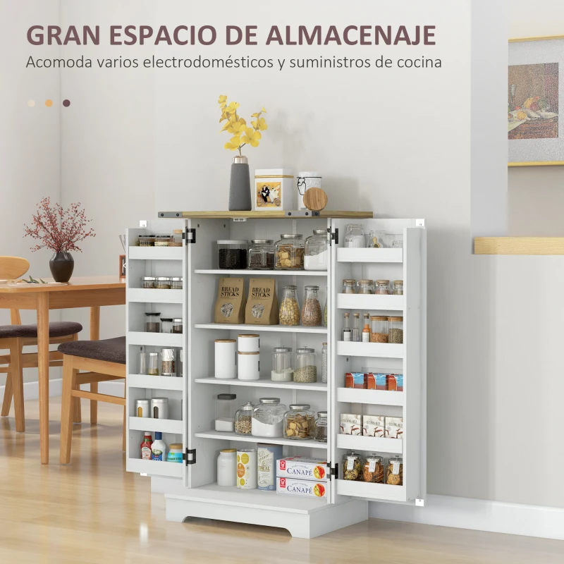 HOMCOM Armario Despensa Cocina con 2 Puertas 16 Estantes y Estantes Ajustables para Comedor Salón 60x40x104 cm Crema