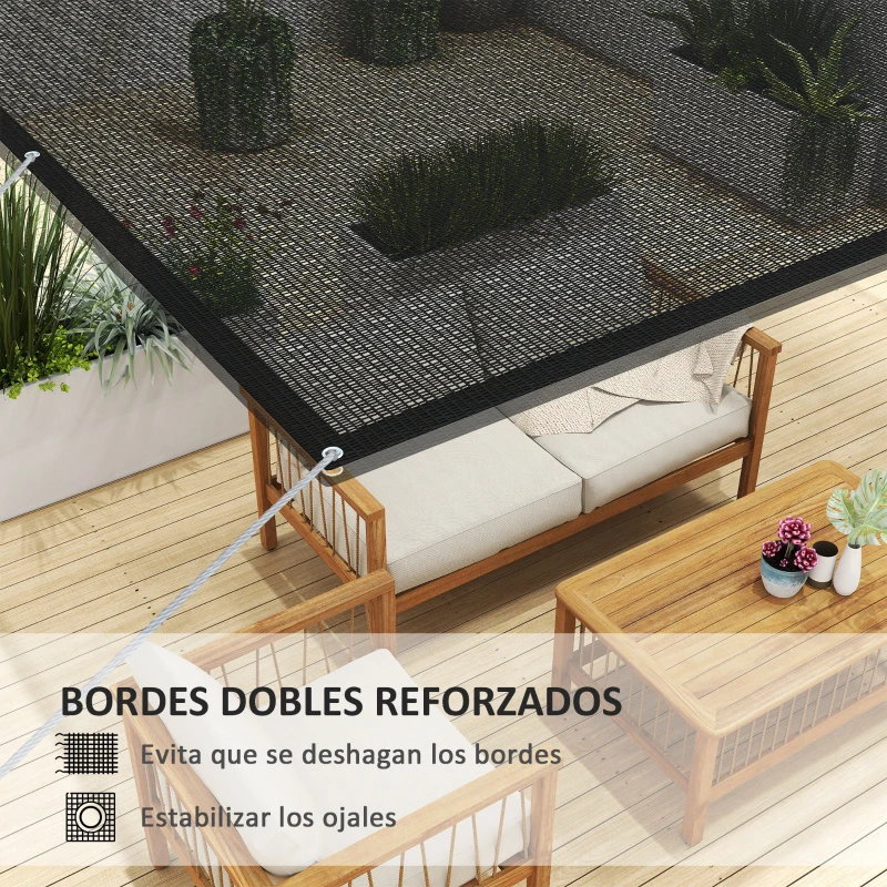 Outsunny Toldo Vela de Sombra Rectangular 3x2 m Toldo de Jardín Protección Solar 65% Transpirable y Anticongelante Negro