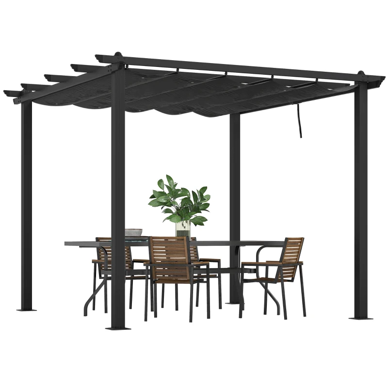 Outsunny 3 x 3m Aluminium Pergola, with Retractable Roof - Dark Grey