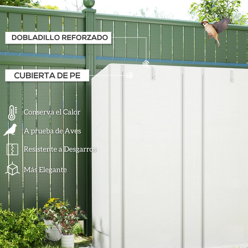 Outsunny Invernadero de Exterior con Techo Inclinado 3 Estantes 2 Puertas Enrollables y Marco de Acero 144x48x152 cm Blanco