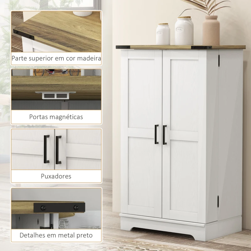 HOMCOM Armário de Cozinha com 2 Portas e 16 Prateleiras Despensa Rústica com Prateleiras Ajustáveis 60x40x104 cm Creme