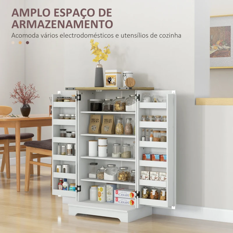 HOMCOM Armário de Cozinha com 2 Portas e 16 Prateleiras Despensa Rústica com Prateleiras Ajustáveis 60x40x104 cm Creme