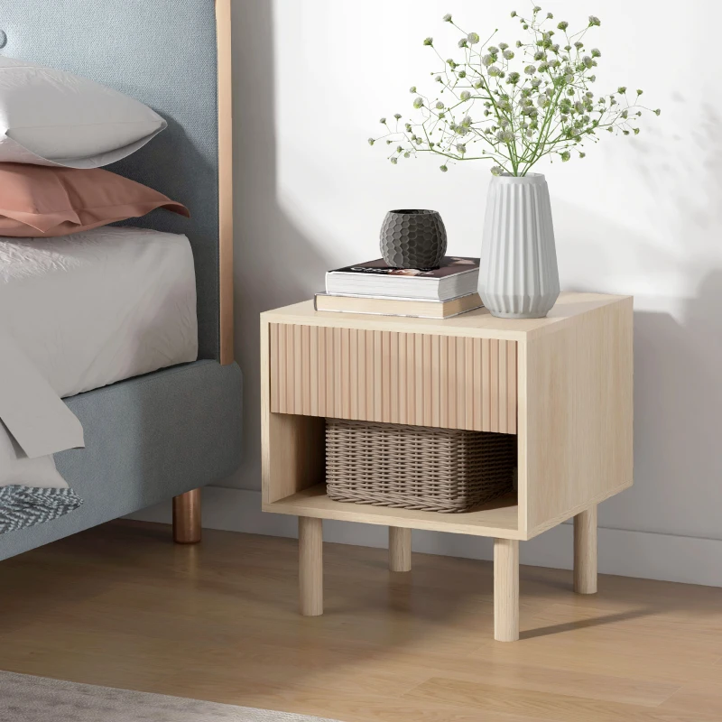 HOMCOM Table de chevet table de nuit avec tiroirs et niches, table d'appoint style moderne pour chambre à coucher, salon, dim. 47 x 47 x 50 cm, finition bois naturel