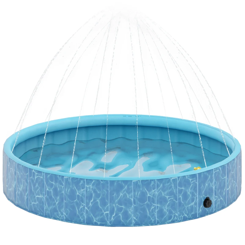 PawHut Hundepool Faltbar Planschbecken mit Brunnen- und Wasserpolsterdesign Ø160 x 30 cm Blau