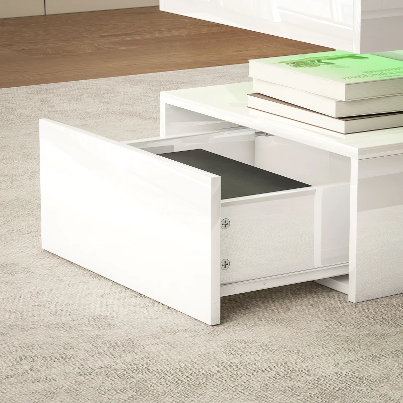 HOMCOM LED Coffee Table with Storage - High Gloss White