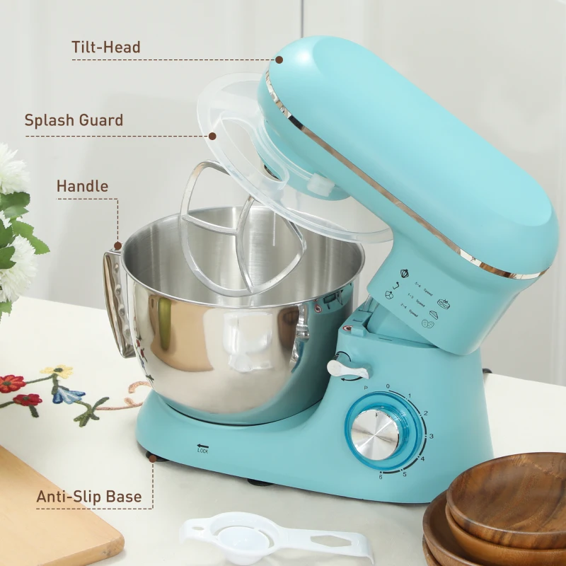 HOMCOM 1300W Kitchen Stand Mixer, with Accessories - Blue(m-8)