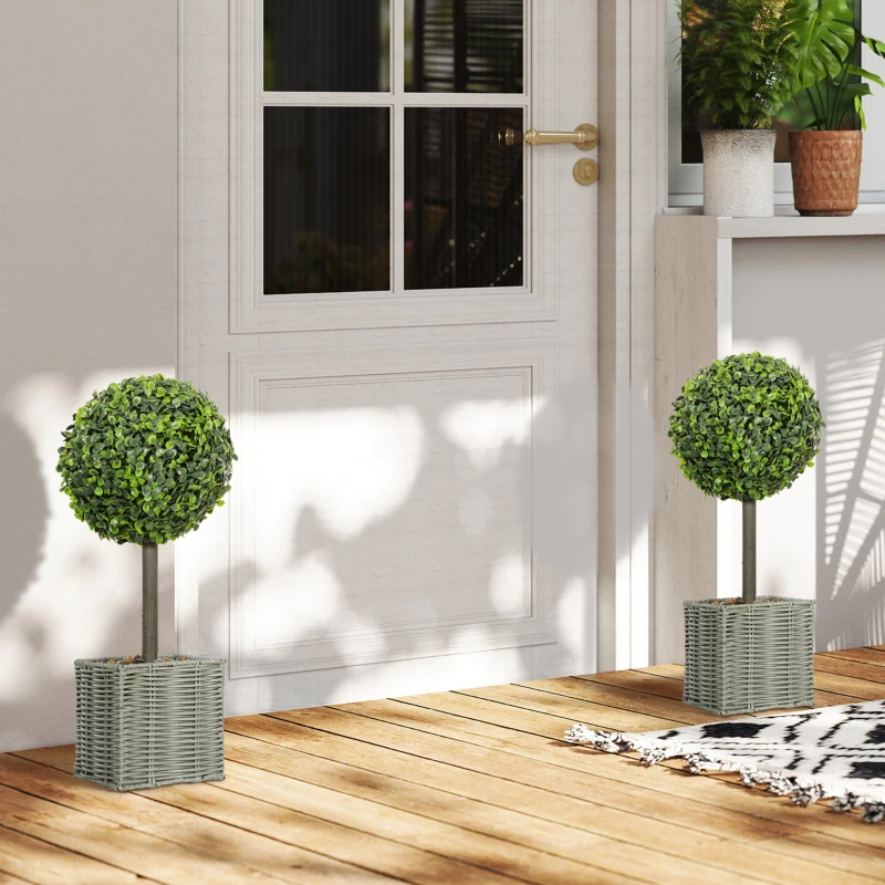 HOMCOM 2-delige set kunstplanten, UV-bestendige kunstbomen in pot, geschikt voor binnen en buiten, kunststof, cement, groen