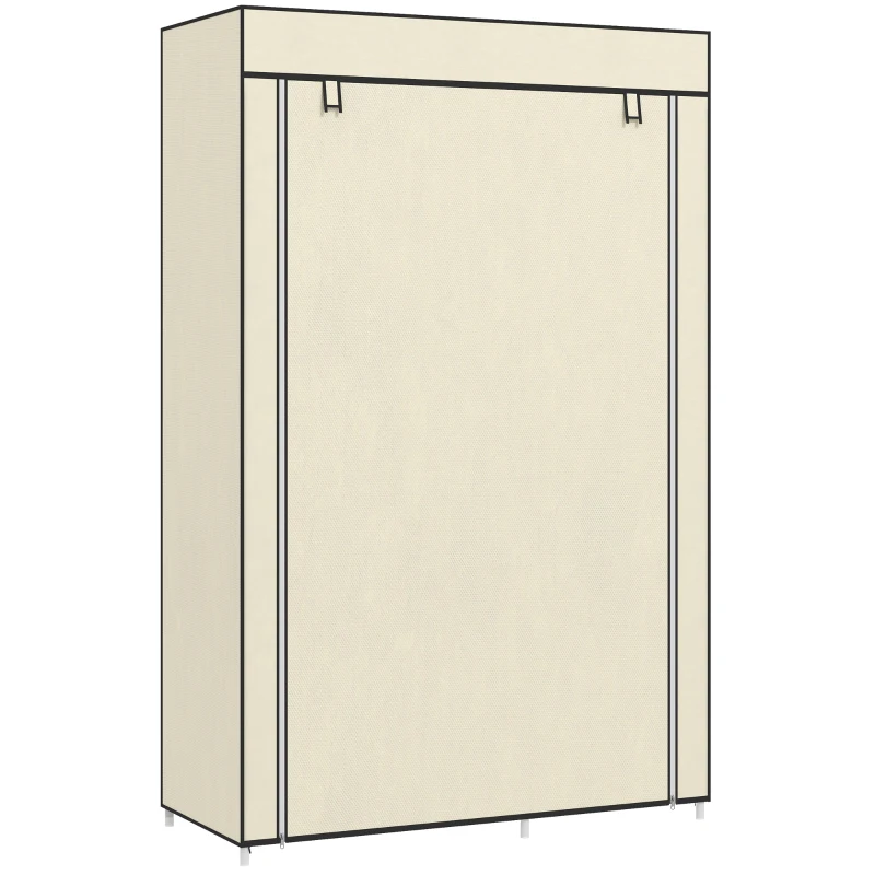 HOMCOM Fabric Wardrobe, Portable Wardrobe with 6 Shelves, 1 Hanging Rail, Foldable Closets, 103 x 43 x 162.5 cm, Cream White