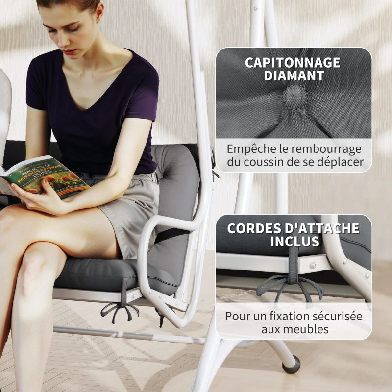Outsunny Coussin de banc matelas assise dossier pour banc de jardin coussin balancelle canapé 3 places grand confort 150 x 98 x 8 cm gris