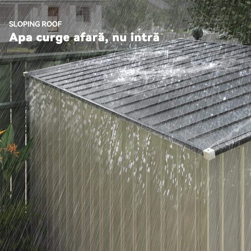 Outsunny Magazie Grădină din Oțel, Ușă Glisantă, pentru Căsuță de Unelte, Căsuță de Grădină, 154x206.5x160/181 cm, Albă