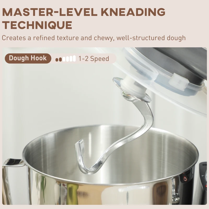 HOMCOM 1300W Kitchen Stand Mixer, with Accessories - Silver(m-5)