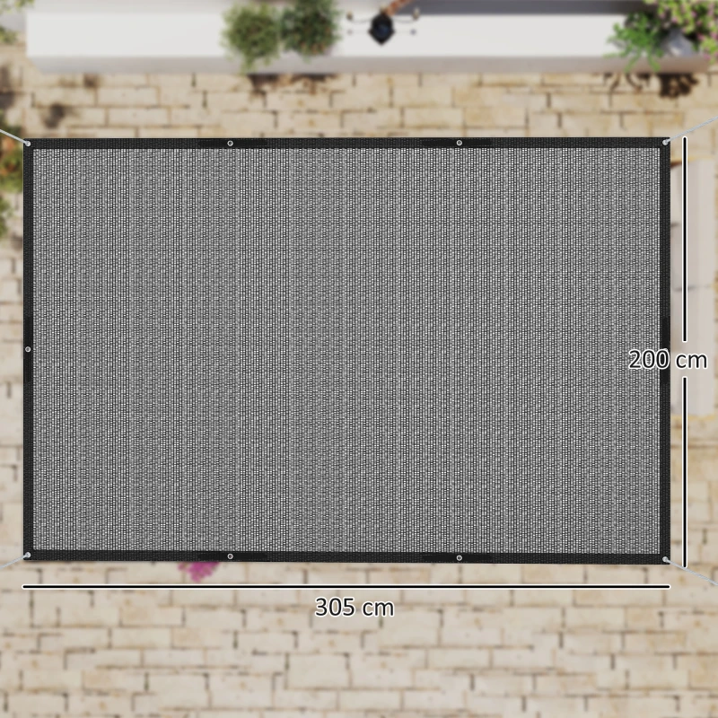 Outsunny Toldo Vela de Sombra Rectangular 3x2 m Toldo de Jardín Protección Solar 65% Transpirable y Anticongelante Negro