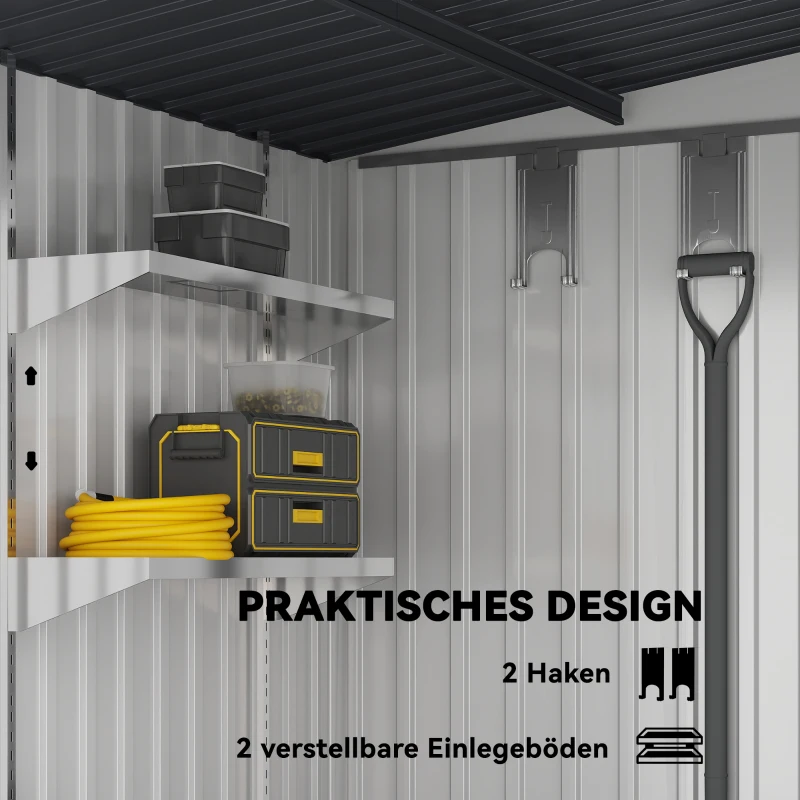 Outsunny Metall Gerätehaus 2,81m² 154x206,5x181 cm Geräteschuppen mit Pultdach Fundament(m-5)