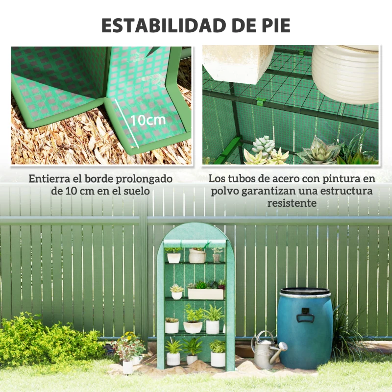 Outsunny Invernadero de Exterior con 4 Estantes Puerta Enrollable Cubierta de PE y Marco de Acero 105x45x160 cm Verde