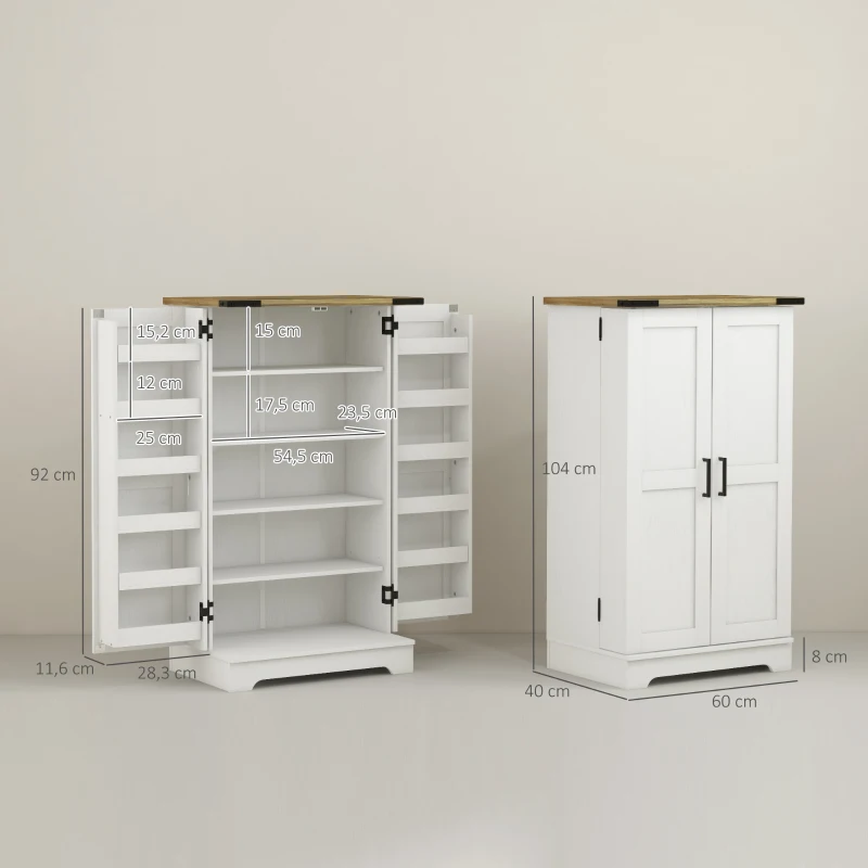 HOMCOM Armario Despensa Cocina con 2 Puertas 16 Estantes y Estantes Ajustables para Comedor Salón 60x40x104 cm Crema