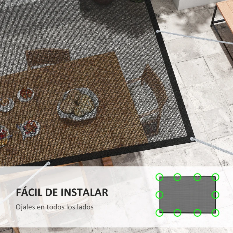 Outsunny Toldo Vela de Sombra Rectangular 3x2 m Toldo de Jardín Protección Solar 65% Transpirable y Anticongelante Negro