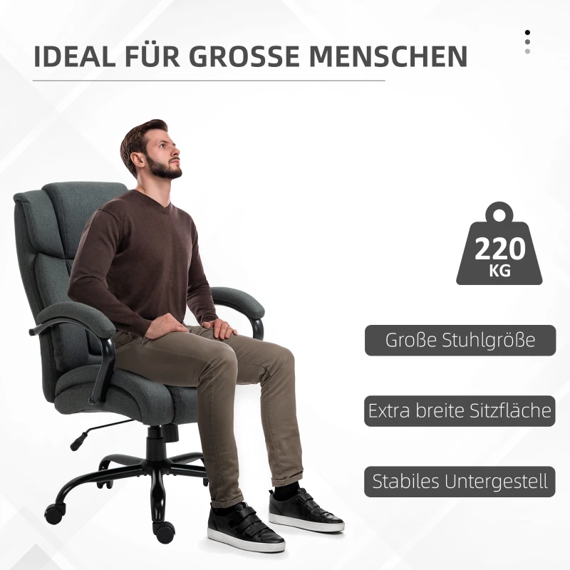 Vinsetto Bürostuhl, Ergonomischer Schreibtischstuhl, Drehstuhl mit gepolsterter Armlehne, bis 220 kg belastbar, Grau