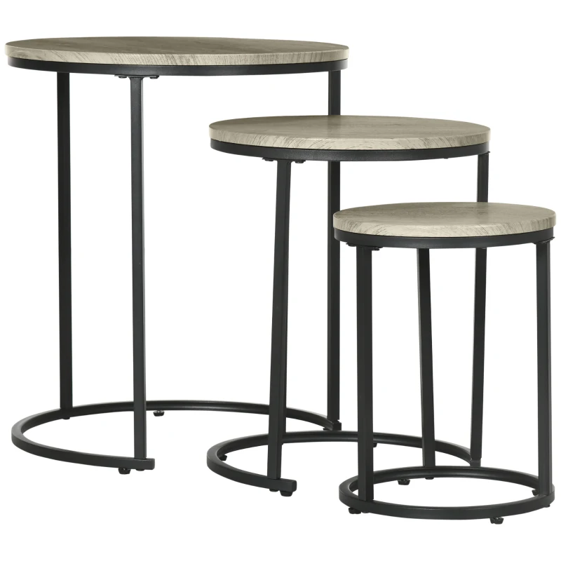 HOMCOM Beistelltische 3er Set Satztisch stapelbar Couchtisch Sofatisch Kaffeetisch 3 Größen Industrial Design Metall Schwarz+Braun