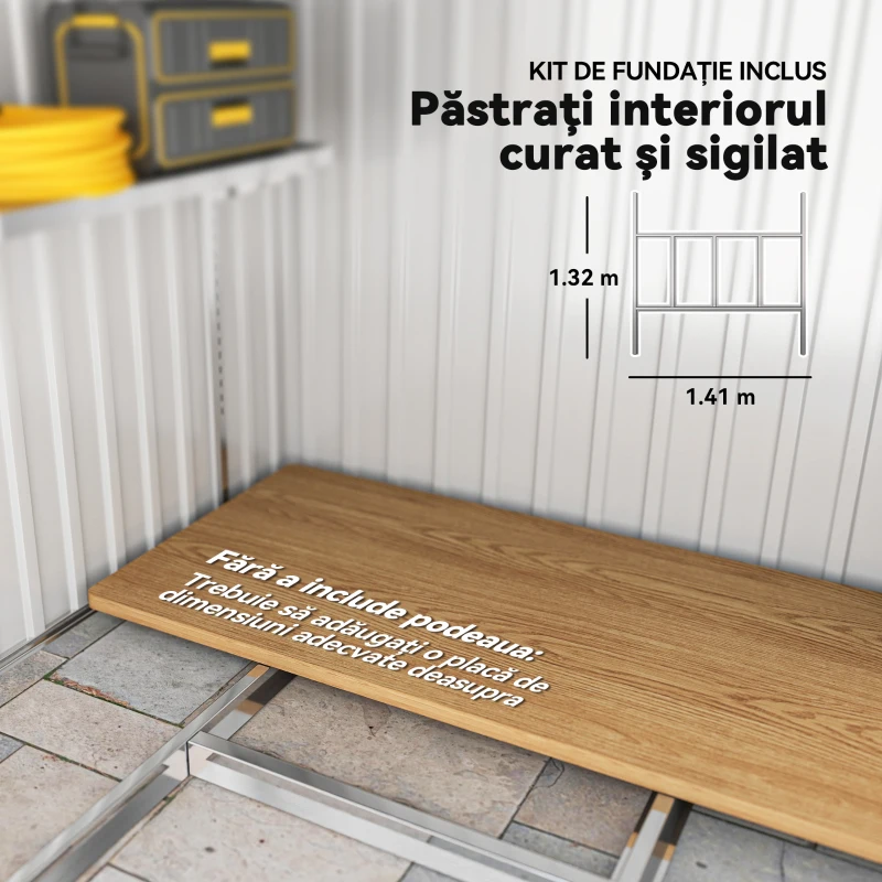 Outsunny Magazie Grădină din Oțel, Ușă Glisantă, pentru Căsuță de Unelte, Căsuță de Grădină, 154x206.5x160/181 cm, Albă