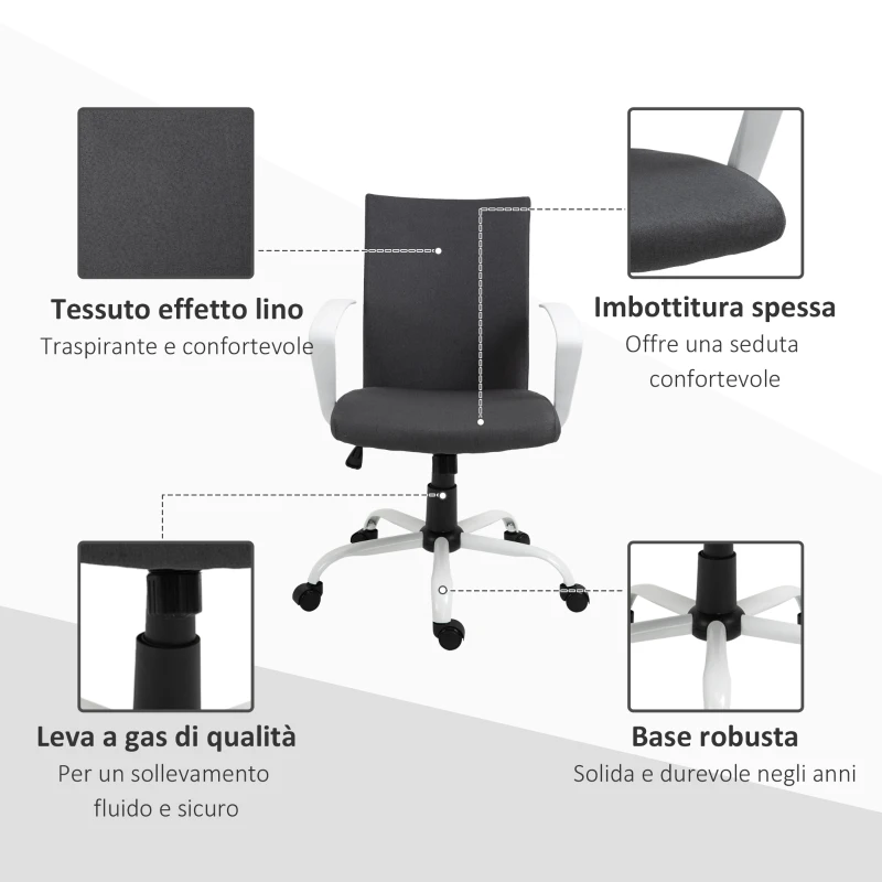 Vinsetto Sedia da Ufficio Ergonomica e Girevole con Altezza Regolabile, 61x61x89-99 cm, Grigio Scuro