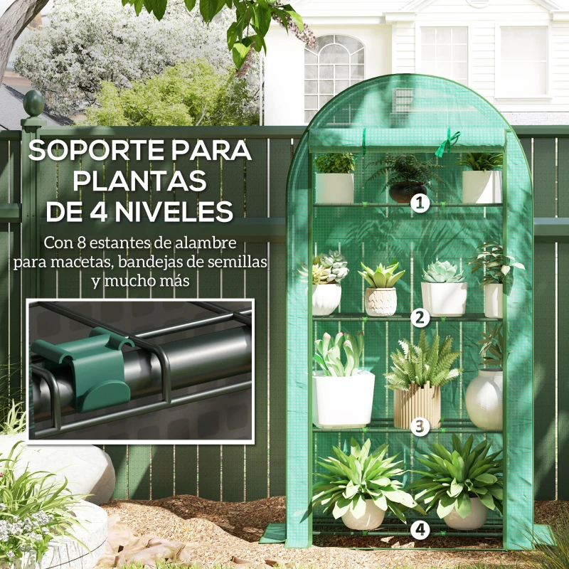 Outsunny Invernadero de Exterior con 4 Estantes Puerta Enrollable Cubierta de PE y Marco de Acero 105x45x160 cm Verde