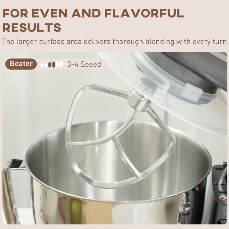 HOMCOM 1300W Kitchen Stand Mixer, with Accessories - Silver(m-6)