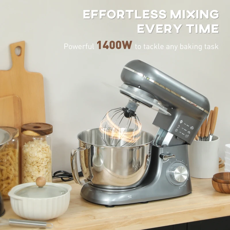 HOMCOM 1300W Kitchen Stand Mixer, with Accessories - Silver(m-4)