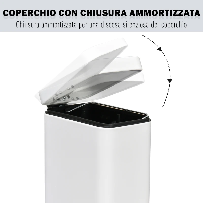 HOMCOM Pattumiera a Pedale da 5L, Secchio Interno Rimovibile e Corpo in Metallo, Pattumiera Cucina e Bagno, 29.2x14x32cm, Bianco
