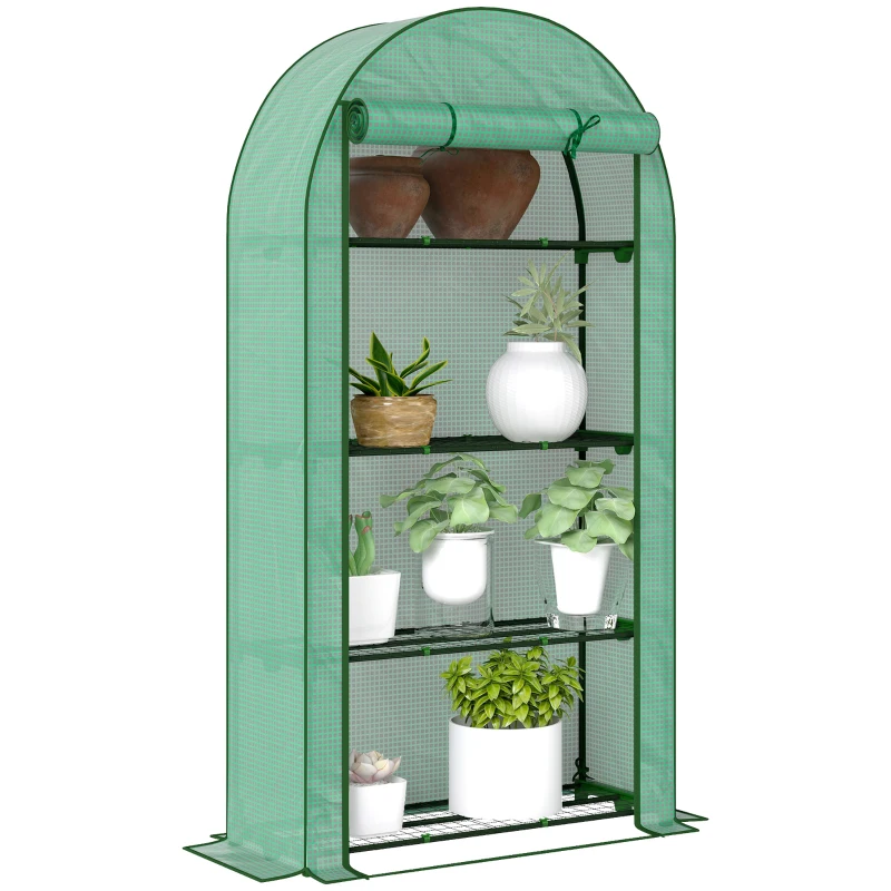 Outsunny Serra da Giardino con 4 Ripiani Porta Avvolgibile Copertura in PE e Telaio in Acciaio 105x45x160 cm Verde
