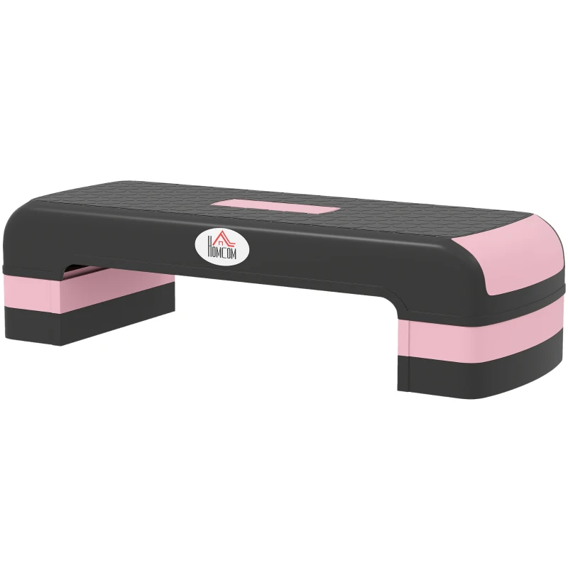 HOMCOM Aerobic Step with 3-Level Adjustable Heights for Home, Office Exercise, Black and Pink