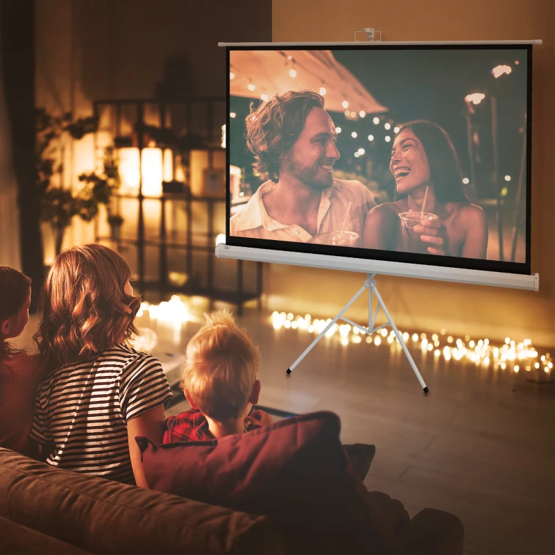 HOMCOM Pantalla de Proyector con Trípode 186x105 cm 84 Pulgadas 16:9 HD 4K Pantalla Enrollable